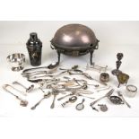 A quantity of assorted silver and silver plated items to include a silver plated turn-over dish,