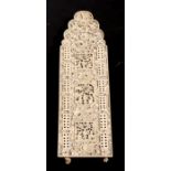 A 19th century Chinese Canton export carved ivory cribbage board decorated with figures within