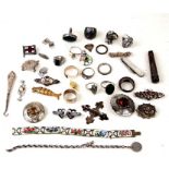 A Norwegian silver and enamel panel bracelet; together with a group of Victorian silver brooches;