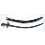 A 19th century Indo-Persian Shamshir sword with flat single edged curved blade inlaid with gold. The