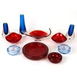 A quantity of Whitefriars art glass bowls and vases to include a Geoffrey Baxter cased bowl with