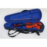 The Stentor Student I modern violin and bow, cased.