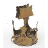 An elaborate trench art ashtray and combined matchbox holder which has been made from a 1917 brass