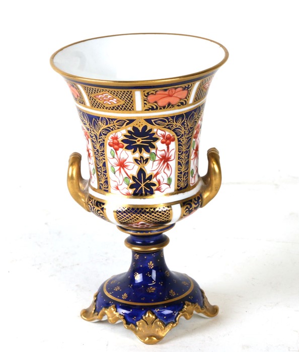 A Royal Crown Derby Imari pattern Campana vase, 15cms (6ins) high.
