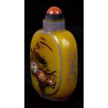 A Chinese Peking glass snuff bottle decorated with insects and flowers, four character mark to the
