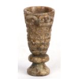 A Chinese figured green soapstone cup of archaic style, 11cms (4.25ins) high.