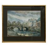 Jones (Modern British) - River Scene with Double Arched Bridge - signed & dated '99 lower left,