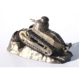 A WW1 French Renault Tank traversing a trench with revolving turret, ink well and pen rest. The