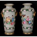 A pair of French opaline glass vases decorated in the Chinese manner with figures. 25cm ( 9.75