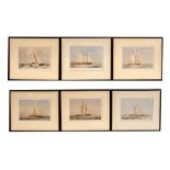 A set of six 19th century coloured lithographs depicting shipping scenes, titled Kriemhilda, Egeria,