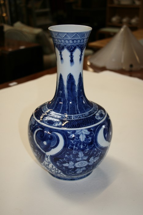 A large Chinese blue & white vase decorated with flowers and dragons, four character blue mark to - Image 4 of 13