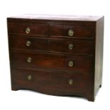 An early 19th century mahogany chest with two short and three long graduated drawers, 92cms (