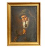 20th century English school - Portrait of an Old Sea Salt Smoking a Pipe - oil on board, framed,