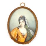 A portrait miniature depicting the Duchess Bourgogne, inscribed to verso, 6.5 by 8cms (2.5 by 3.