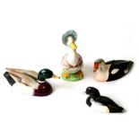 Three Beswick Approved by Peter Scott birds comprising a Kin Eider, a mallard (beak glued), a tufted