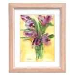 Modern British - Still Life of Purple Flowers in a Vase - indistinctly signed lower left,
