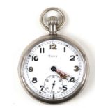 A military issue Grana open faced pocket watch, the white enamel dial with Arabic numerals. numbered