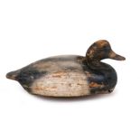 A wooden and painted decoy duck, 26cms (10ins) wide.Condition ReportThere is a gouge to the wood