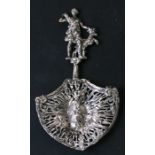 A late 19th century Dutch silver spoon, the pierced bowl decorated with Apollo and his sun chariot