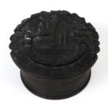 A Victorian Irish bog oak box, the top decorated a scene of Muckross Abbey.Condition Reportage