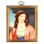 A 19th century portrait miniature depicting a lady wearing an Eastern dress, 7 by 8.5cms (2.75 by