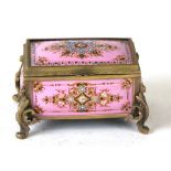 A 19th century French enamel trinket box in the manner of Tahan of Paris, the pink ground with