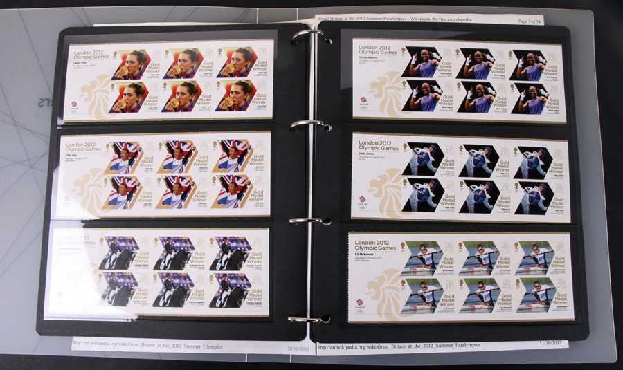 A collection of commemorative First Class stamps for the 2012 London Olympics, in a presentation