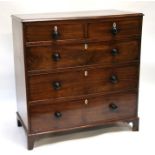 A 19th century mahogany chest of two short and three long graduated drawers, on bracket feet,