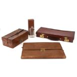 A quantity of leather briefcases, satchel, vanity cases and flask cases; together with a faux