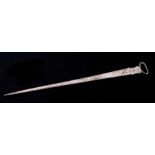 A George III silver meat skewer with indistinct London hall mark.32cm (12.5 ins) long 113g