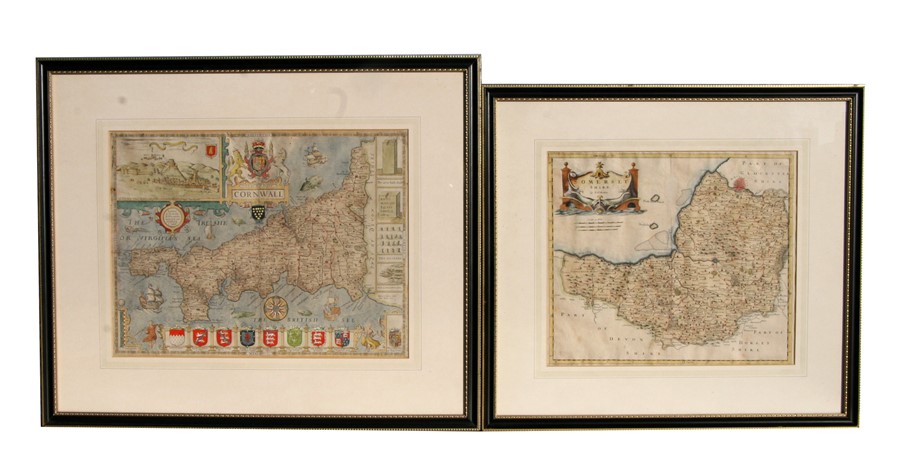 Robert Morden - Somersetshire, Part of Devonshire and Dorsetshire - a hand tinted map; together with