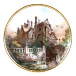 A Victorian Burslem Pottery charger decorated with a manor house scene with poem to verso 37cms (