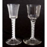 An 18th / 19th century air twist wine glass with double helix to the stem, 16cms (6.25ins) high;