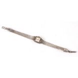 A Knoll & Pregizer German Art Deco silver and marcasite ladies wrist watch, the strap stamped with