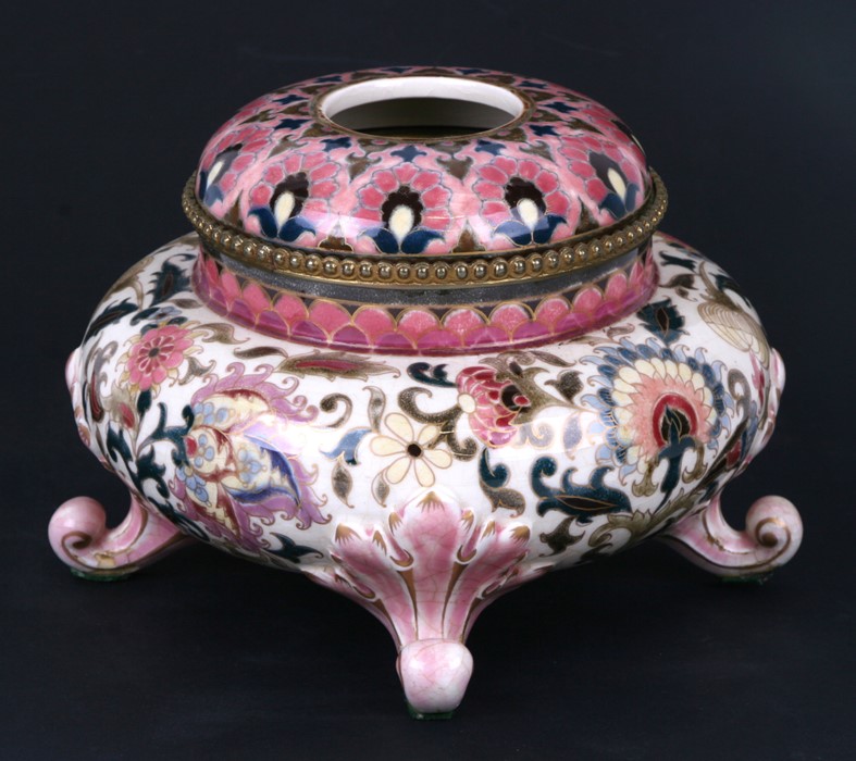 A Zsolnay Pecs oil lamp base, model no. 1570, 15cms (6ins) high.Condition ReportGlaze is very crazed - Image 2 of 13