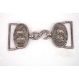 An early 20th century Royal Navy officers white metal belt buckle with snake clasp. Overall width