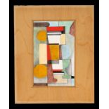 Arthur Mitson - Abstract - coloured pencil on wood - label to verso, unframed, 11 by 18cms (4.25