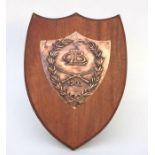 An early 20th century 1905 CLB (Church Lads Brigade) embossed copper Rifle Shooting shield mounted