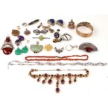 A quantity of hardstone set silver jewellery' together with an Edwardian gilt metal paste set