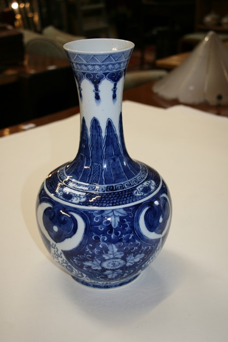 A large Chinese blue & white vase decorated with flowers and dragons, four character blue mark to - Image 5 of 13