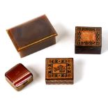 Two 19th century Tunbridge ware stamp boxes together with two agate boxes (4)Condition ReportSmall