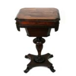 A Victorian rosewood trumpet work table. 45cm (17.75 ins) wide