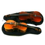 A cello with one-piece back, in a soft carry case, 122cms (48ins) high; together with another
