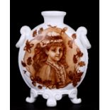 A Derby vase decorated with portrait panels of young girls, 19cms (7.5ins) high.