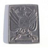 A rare piece of Boer War prisoner of war art, carved into a piece of slate, the ZAR coat of arms