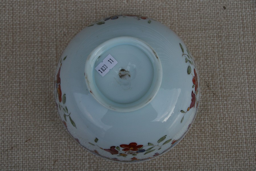 An 18th century enamelled milk glass slop bowl with Chinese style decoration, possibly Bristol, - Image 7 of 7