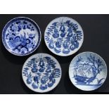 A pair of Chinese blue & white plates decorated with Immortals, six character mark to the underside,