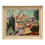 Early 20th century Continental school - St Paul de Vence - oil on board, initialled SJ lower