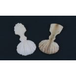 Two 18th century ivory caddy spoons with shell shaped bowls, each 6cms (2.5ins) long (2).