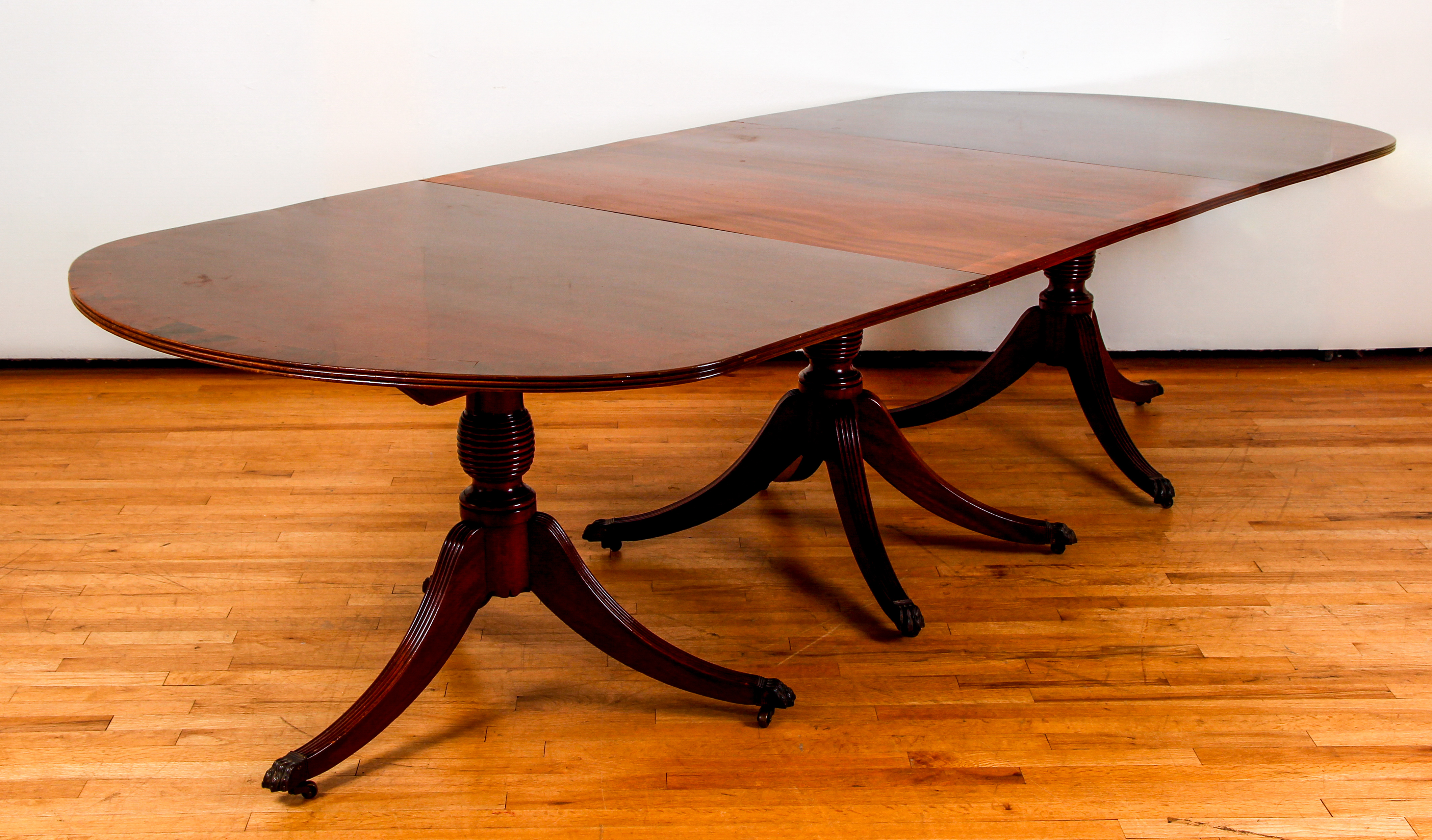 Duncan Phyfe Style triple pedestal dining table